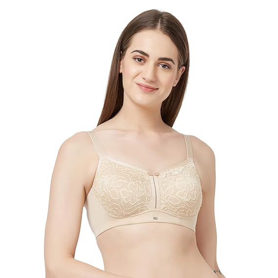 SOIE Women’s Full Coverage Lace Bra – Non-Padded, Non-Wired Comfort